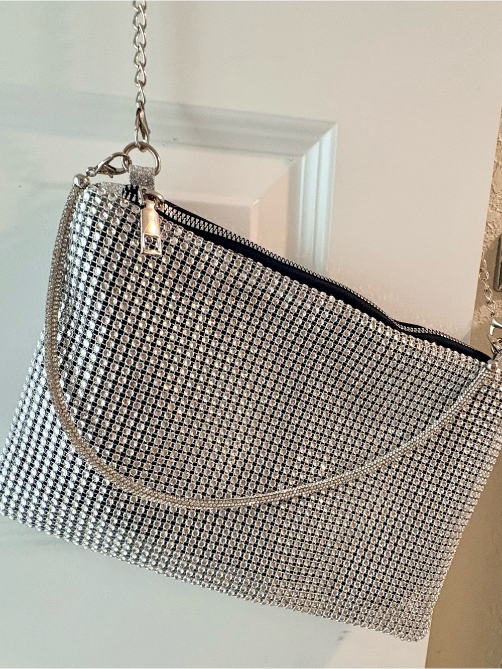 Silver Rhinestone Chain Shoulder Bag - Women's Evening bag